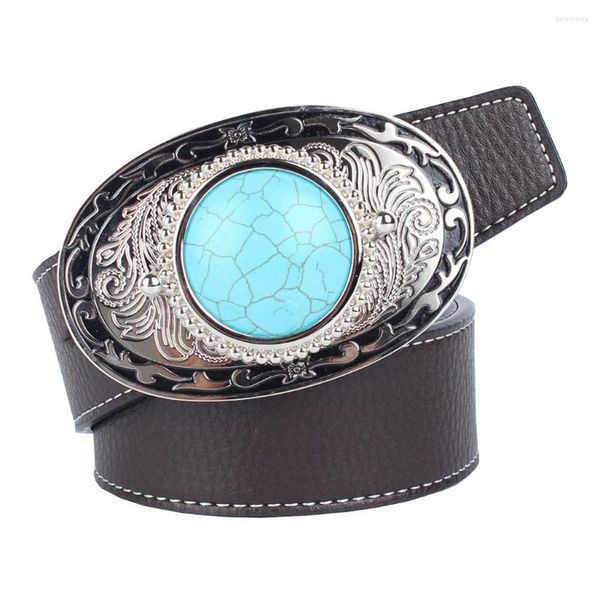 Cintos Feminino Masculino Cinto Alça de Couro Turquesa Fivela Cintura Estilo Cowboy Ocidental Vestido de Festa Decoração