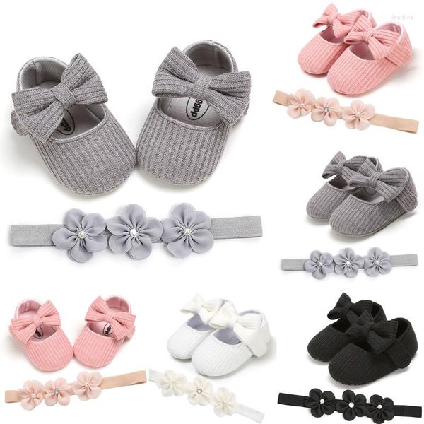 Scarpe da ginnastica Baby First Walkers Toddler Girl Presepe Bowknot Soft Sole Prewalker Dress Solid Headband 2Pcs