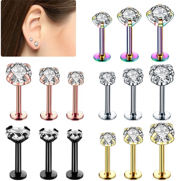 Anéis de botão de sino de umbigo atacado 30 pçsLote piercing de lábio de aço Tragus Labret Piercings corporais de zircônia cúbica Jóias banhadas a vácuo 230628