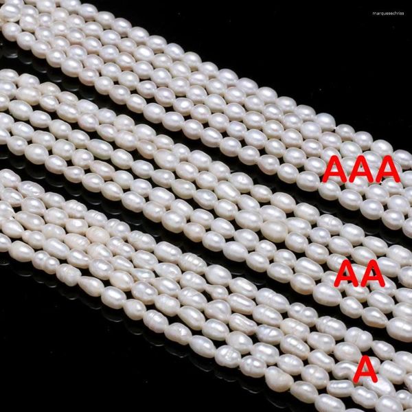 Perline a forma di riso bianco perla naturale d'acqua dolce A per accessori per bracciali collana creazione di gioielli dimensioni fai da te 4-5 mm