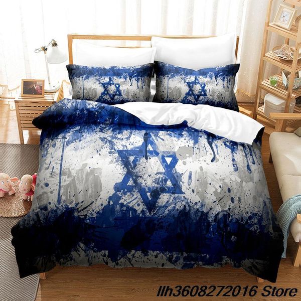 Conjunto de roupa de cama com bandeira de Israel Conjunto de capa de edredom solteiro solteiro casal queen size king size adulto criança quarto capa de edredom impressão 3D folha de anime 230628