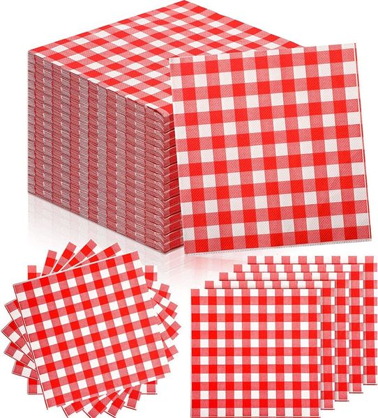 Tischservietten, 100 Stück, Papierservietten mit Weihnachts-Gingham-Druck, karierte Einweg-Cocktailservietten, 2 Schichten, Hochzeit, Geburtstag, Picknick-Servietten 230628