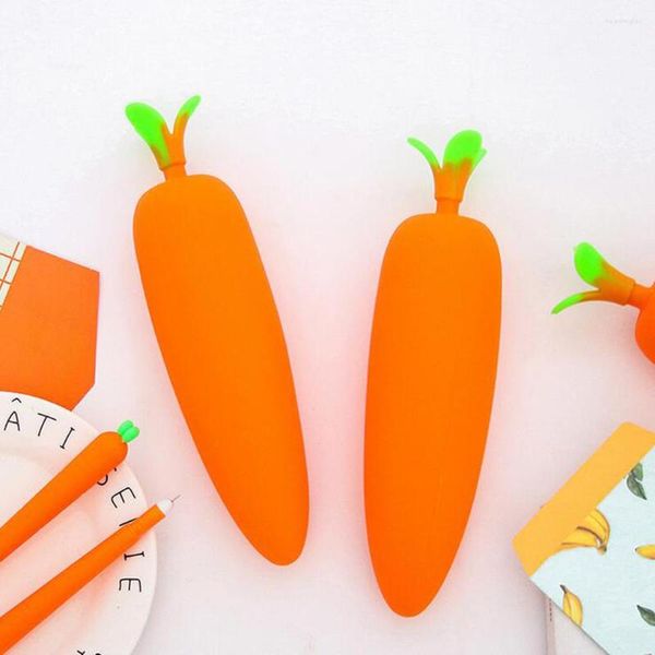 Силиконовые шариковые ручки в форме моркови, переносные сумки на молнии для шариковых ручек, защитный чехол, канцелярские аксессуары