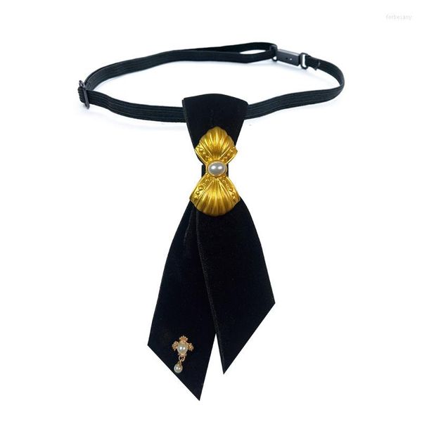 Papillon vintage in velluto nero cravatta per donna con strass in cristallo stile britannico papillon spille per colletto accessori per gioielli di lusso