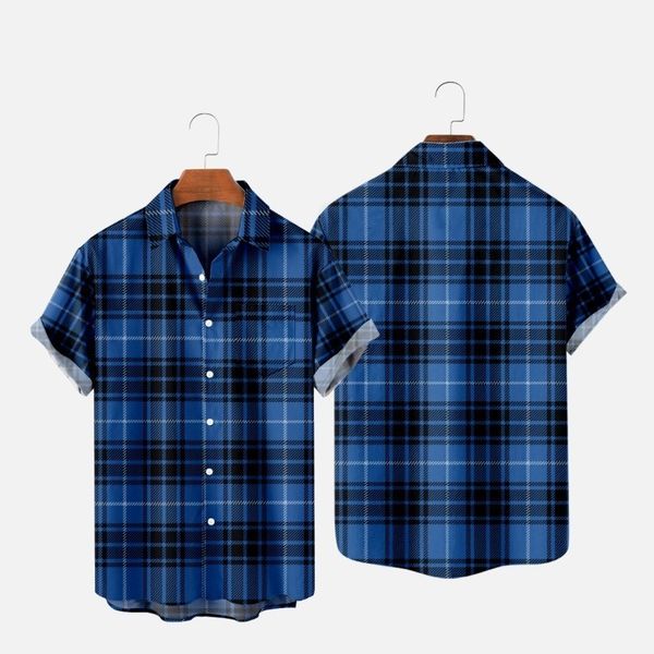 Мужские классические рубашки Модные футболки Гавайская тропическая клетчатая рубашка 3d-принт Уютная повседневная пляжная одежда с коротким рукавом на одной пуговице 1 230629