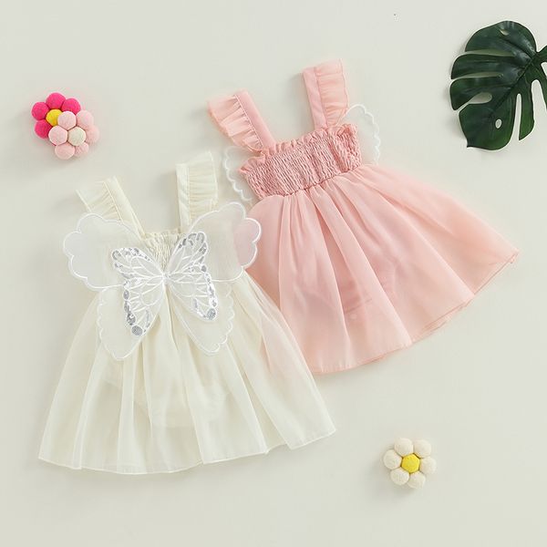 Strampler 0 24M Sommer geboren Baby Mädchen Kleidung ärmellose Mesh Schmetterling Tüll Strampler Mode Prinzessin Overall Kleid Outfit 230628