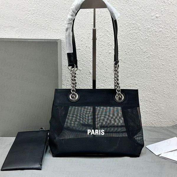 Сумка для покупок 1:1 Качественная большая сумка Сетчатая парусиновая сумка PARIS Letter Роскошная женская роскошная дизайнерская сумка