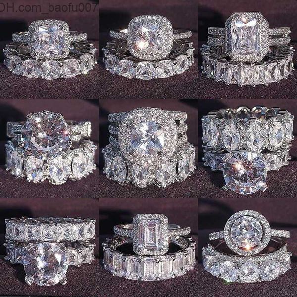 Anéis de banda de luxo real 925 anéis de prata esterlina oval corte princesa conjunto de anel de casamento para mulheres banda de noivado jóias eternidade zircônia R4975 P0818 Z230629