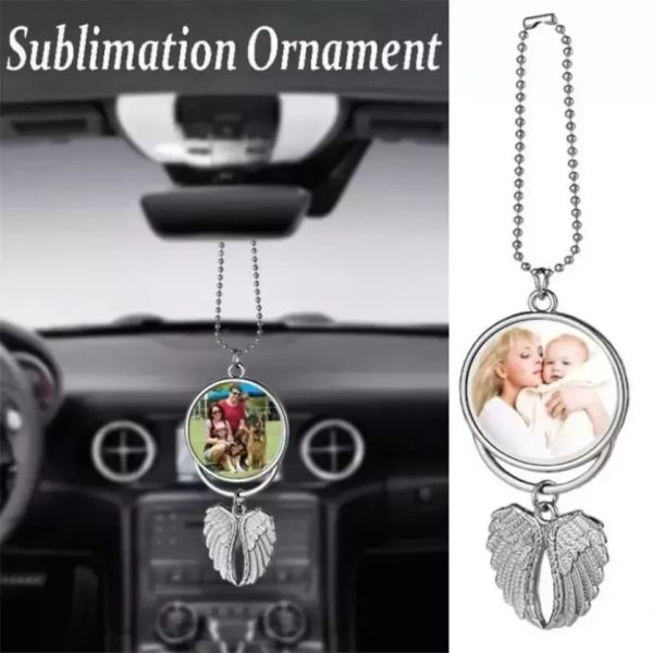 Sublimazione Accessori per auto in bianco per bomboniere Collane con ali d'angelo Ciondoli per auto Specchietto retrovisore Ornamenti con ciondoli appesi