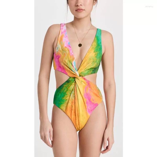 Costumi da bagno da donna Designer Painted Tie-Dye Stampato Bikini da donna Set Front Twist Costume da bagno intero con scollo a V Abbigliamento da spiaggia artistico 2023