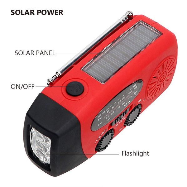 Rádio portátil mini rádio de manivela solar com dínamo e lanterna am/fm/noaa receptor de rádio meteorológico banco de potência de carregamento de emergência