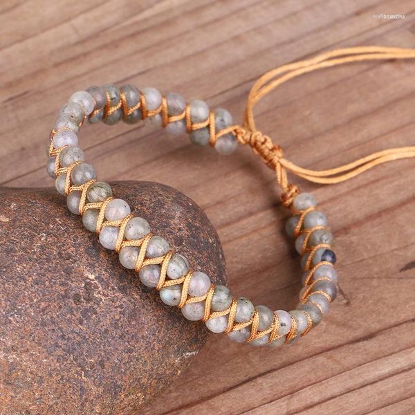 Braccialetti con ciondoli Guarigione Pietra naturale Pietra di luna Bracciale intrecciato Grigio Labradorites Bracciale per donna Femme Yoga Gioielli Boho