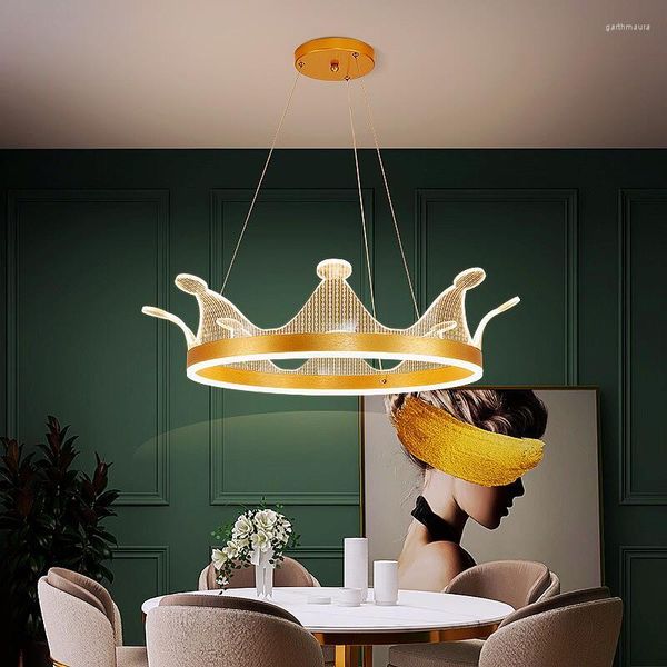 Lampadari Modern Crown Lampadario a soffitto LED Illuminazione per interni Lampade a sospensione Camera da letto Soggiorno Sala da pranzo El Loft Home Decor Lampada a sospensione