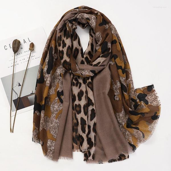 Sciarpe Donna Autunno Cotone Viscosa Nappa Sciarpa Vintage Giallo Leopard Print Wrap Pashmine Stola Hijab Musulmano Sjaal 90 180cm