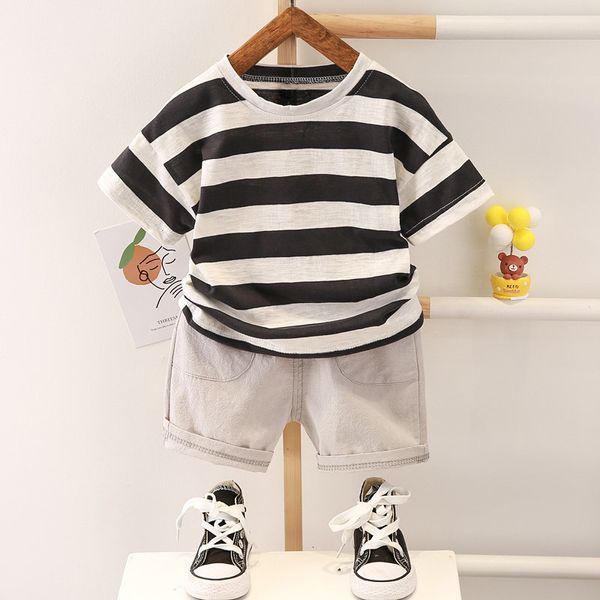 Kleidung Sets Kinder Baby Junge Druck Streifen T-shirt Shorts Sommer Kinder Ausflug Kleidung 2Pcssets Säugling Kinder Kleinkind Trainingsanzüge 0-5 Jahre 230628