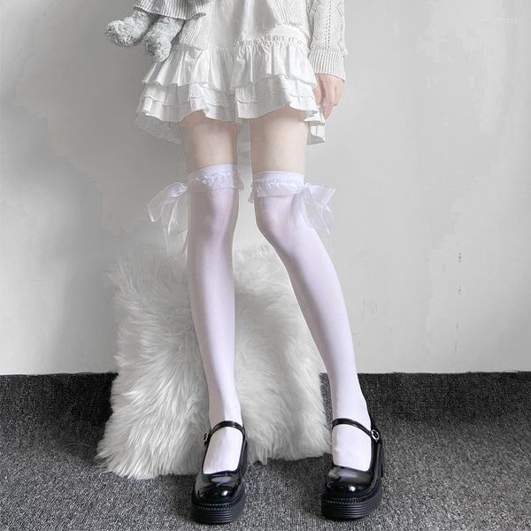 Frauen Socken Ins Trend Japanische Lolita Knie Schleife Band Weiß Schwarz Bein Strümpfe Mode JK Weiche Mädchen Anime Cosplay strumpfwaren Sexy Kostüme