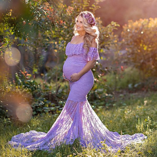 Abiti premaman Donna incinta baby shower Abito natalizio Abito a maniche lunghe in pizzo Donna incinta Fancy Po Shooting Pography Puntelli Vestiti 230628