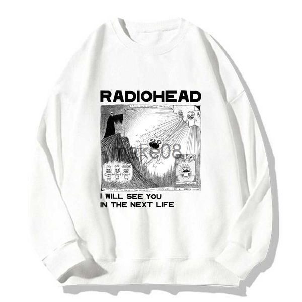 Moletom com capuz masculino Radiohead Eu vou te ver na próxima vida Hoodie Homens Mulheres Rock Boy Retro Impresso Moletom Solto Japan Station Tops Band Music 041
