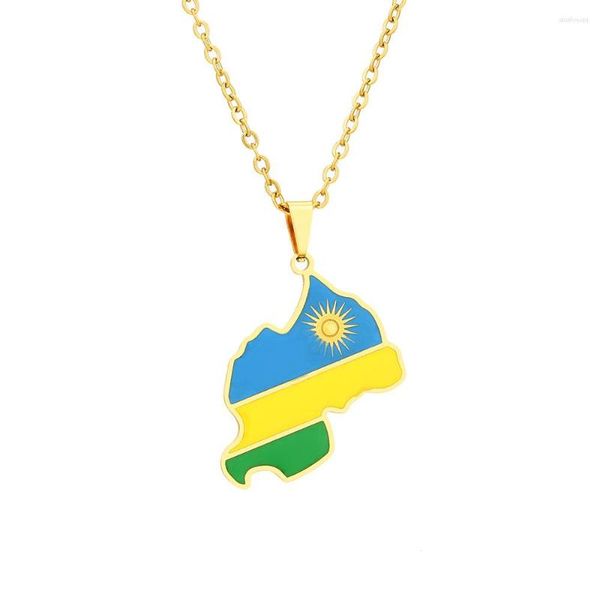 Anhänger Halsketten Ruanda Karte Flagge Halskette für Frauen Männer 18k Gold Silber Farbe Edelstahl Ruander Afrikanische Schmuck Geschenke
