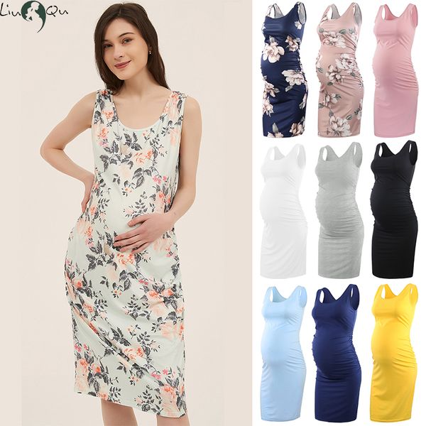 Abiti premaman Liu Qu Summer Tank senza maniche Womens Side Ruching Bodycon Gravidanza Dress Abbigliamento casual incinta Mama 230628