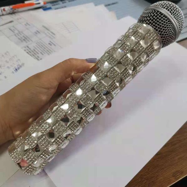 Microfoni Microfono Custodia portatile Custodia lucida Accessori per microfono in cristallo scintillante Custodia in pelle flash