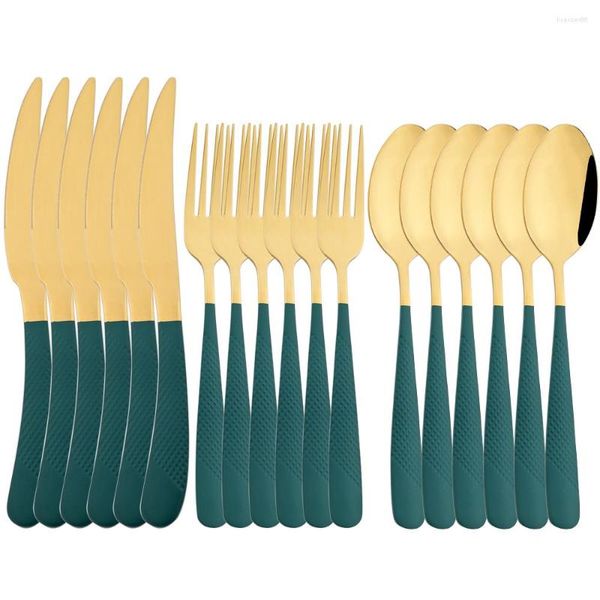 Geschirr-Sets, 18-teilig, Grüngold, Besteck-Set, Edelstahl, westliches Abendessen, Messer, Gabel, Löffel, Besteck, Küche, Hochzeitsgeschirr