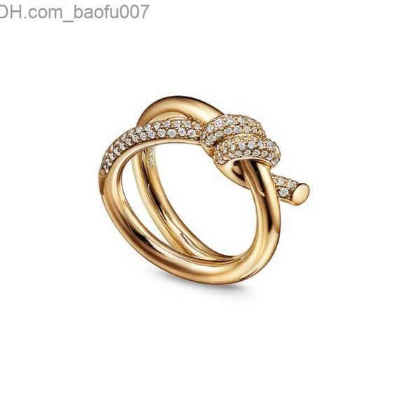Кольцо кольца дизайнерское кольцо дамское кольцо с узлом веревки роскошное с бриллиантами модные кольца для женщин классические украшения 18-каратное позолоченное розовое свадебное оптом Z230629
