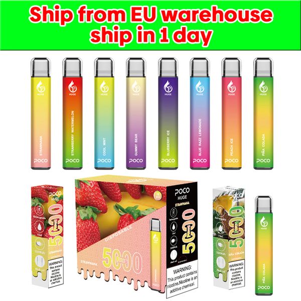 AB Depodan Gemi Orijinal E Sigara Poco Büyük Tek Kullanımlık Vape Önceden Doldurulmuş 15ml Pod 5000 Puflar 650mAh Mesh Bobin Şarj Edilebilir Balon Vapes