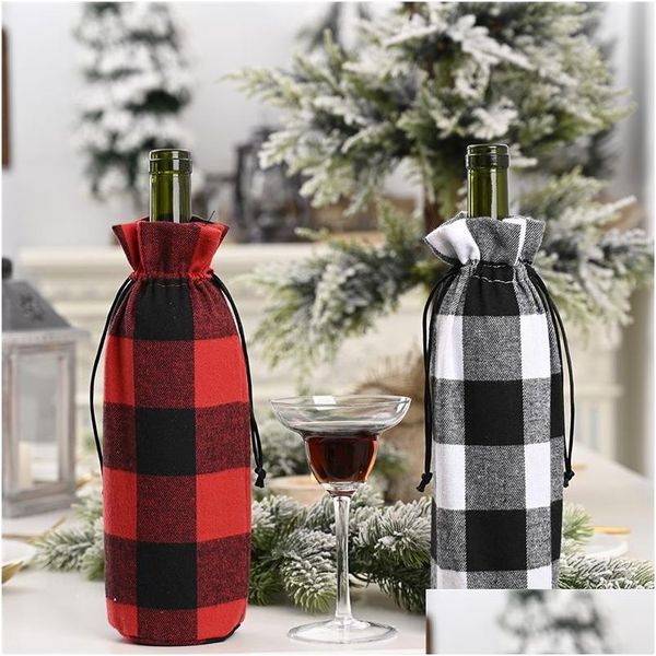 Decorazioni natalizie Buffalo Plaid Bottiglia di vino Er Sacchetti decorativi per decorazioni per cene di nozze rustiche Ornamento per feste Jk2010Xb Drop Del Dheop