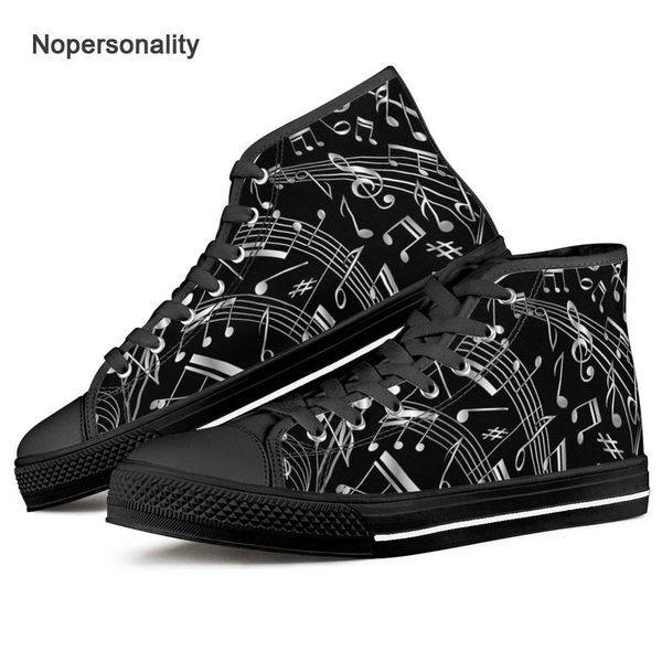 Spor ayakkabı nopsuarity siyah müzik notaları, erkekler için yüksek üst tuval ayakkabıları yazdırıyor klasik erkek vulkanize ayakkabılar genç erkekler çift düz spor ayakkabılar