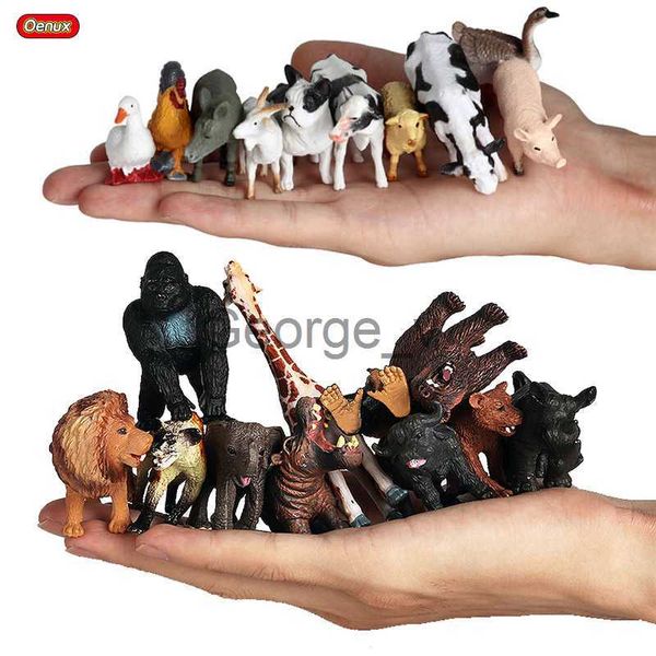 Minifig Oenux Küçük Çiftlik Vahşi Hayvan Modeli Aslan Kaplan Koyun Domuz Köpek Aksiyon Figürleri PVC Güzel Minyatür Playset Eğitim Çocuk Oyuncakları Hediye J230629