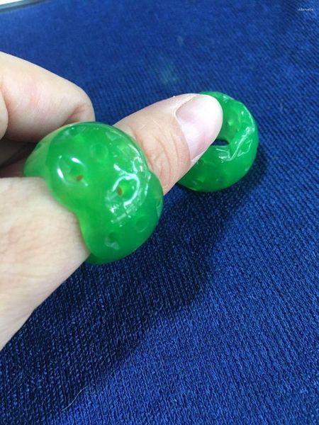 Cluster Ringe Natürliche grüne Jade Ring handgeschnitzte Blume Jadeit Marke Smaragd Schmuck Frauen Männer