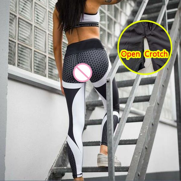 Donna Con Apertura Sul Cavallo Leggings Sexy Erotici Crotchless Sport Pantaloni Caldi Traspirante Elastico Jog Maglia Club Stampa Panno Sesso All'aperto