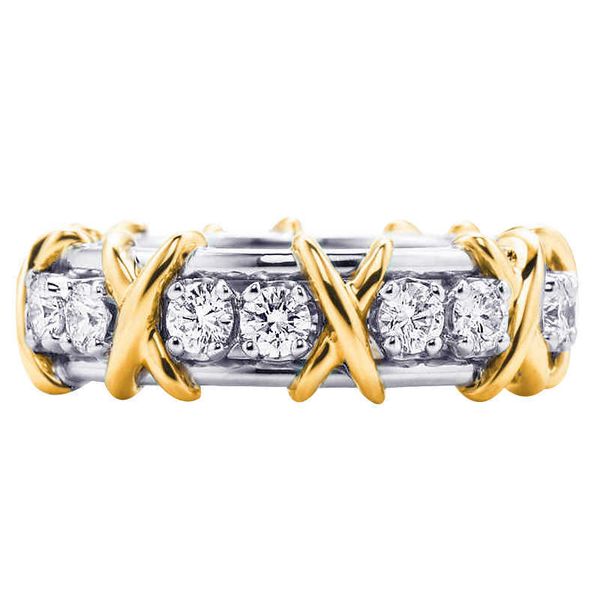 Brand Charm 925 Sterling Silver Tiffnyluo Code Digital Gold and Cross Zircon x Ring Couple Design di lusso con logo