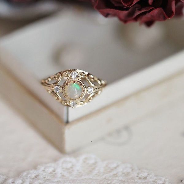 Con pietre laterali opale naturale impilabile anello ridimensionabile per regali da donna argento sterling 925 placcato oro 14 carati gioielli di design geometrico di lusso di moda 230629