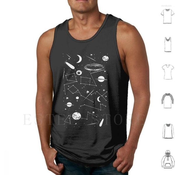 Herren Tank Tops My Own Space T-Shirt Männer Baumwolle Planeten Mond Stern Drachen Astronomie Sterne Galaxie Universum Schwarz-Weiß-Planet