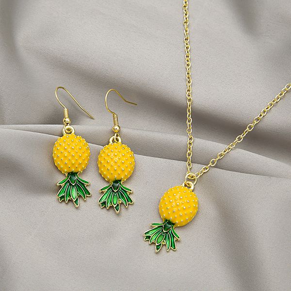 Hochzeit Schmuck Sets Silber Nadel Kleine Frische Früchte Ananas Ohrringe Halskette Set Süße Temperament Persönlichkeit Mit Sommer Cartoon 2 Stück 230627