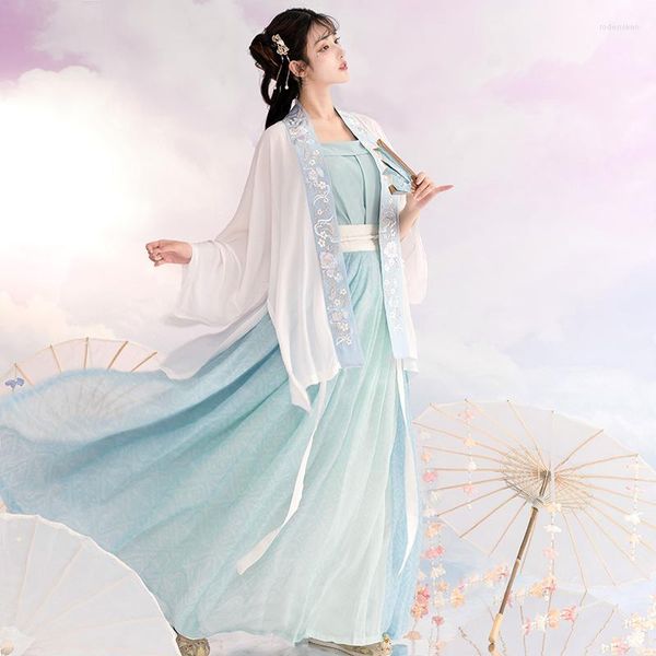 Sahne Giyim Kadın Dans Kostümleri Kadın Nakış Ince Hanfu Festivali Rave Kıyafet Peri Elbise Çin Antik Performans Giyim YB1080