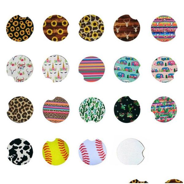 Favore di partito Neoprene Car Cup Coaster Round Mug Mats Holder Tazze Pad Baseball Softball Flower 19 Designs Yg978 Drop Delivery Home Gar Dhd0W