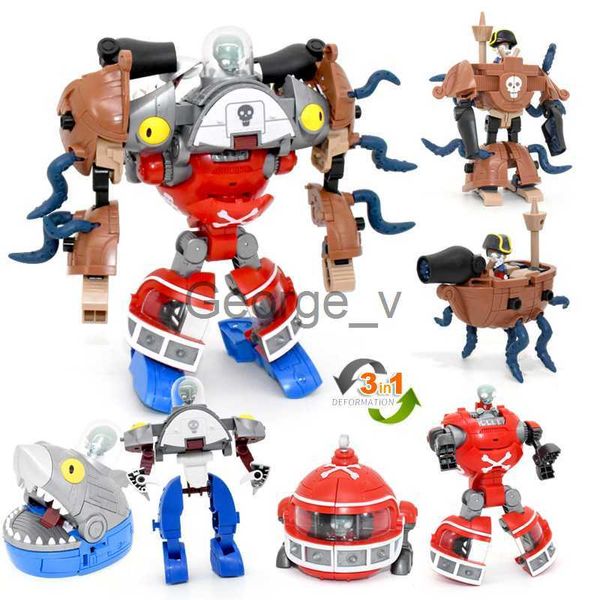 Minifig 3 в 1 Сборка Деформационные игрушки для мальчиков Робот Кукла PVZ Plant Vs Zombie Образовательная фигурка из ПВХ Модель Kid Gift J230629