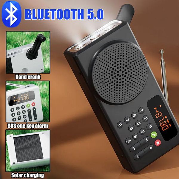 Lautsprecher Tragbares UKW-Radio, Outdoor-Notfallradio, Solar-Handkurbel, Bluetooth-Lautsprecher, TF, USB, MP3-Player, Powerbanks mit Taschenlampe