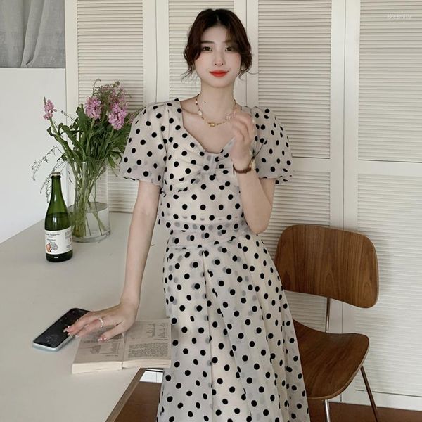 Blusas Femininas Summer Hit Color Polka Dot Blusas Mujer Moda Coreana Backless Lace Up Shirts Tops Decote em V Puff Manga Curta Feminina