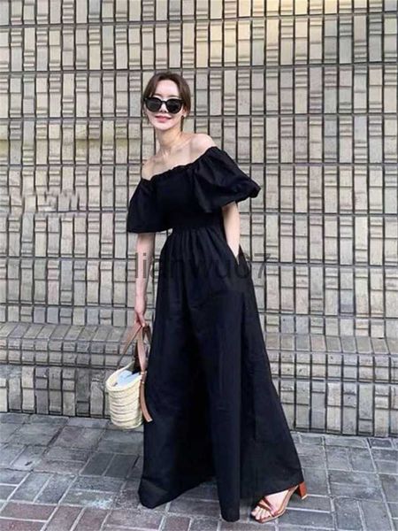 Женские комбинезоны Rompers Korea New Off Shoulder Summer Women Casual Loose Puff Sleeve Ruffs Jumpsuit Chic Sexy Ladies Womens Black Wide Leg Jumpsuits J230629