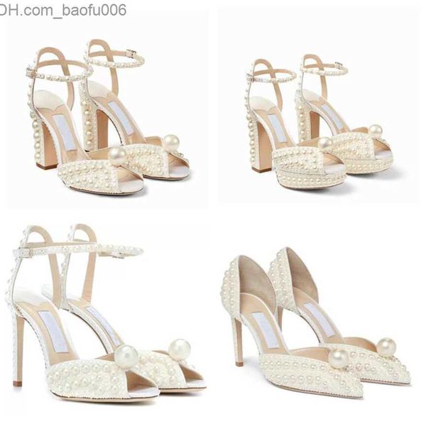 Сандалии высокого качества Nice Perfect Sacora Sandals White Pearls Wedding Pumps Дизайнерские женские туфли на высоком каблуке Luxury Brand Party Dress EU35-42 With Box Z230629