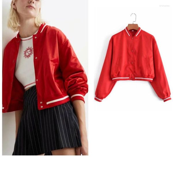 Felpe con cappuccio da donna Tuta da baseball con zip Rosso Casual Solid Streetwear Donna Ragazza Manica lunga Autunno Colletto alla coreana allentato Cappotto sportivo corto