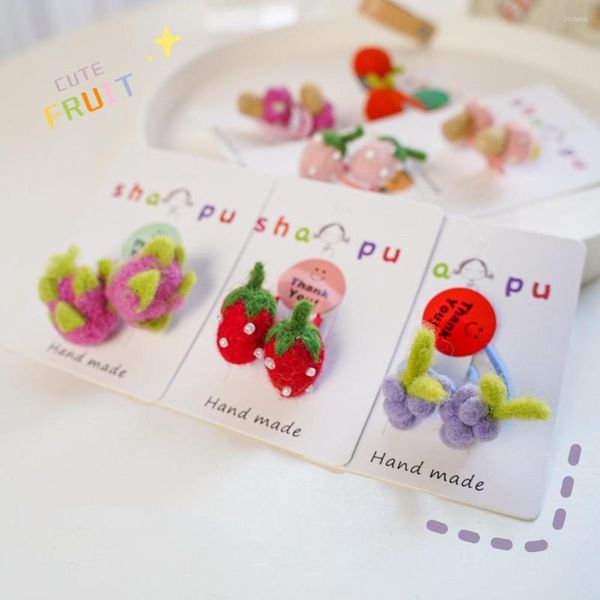 Accessori per capelli 2 PZ Cravatte Coreano Feltro di Lana Frutta Fascia per Bambini Per Ragazza Scrunchies Anello Carino Fragola Uva Corda