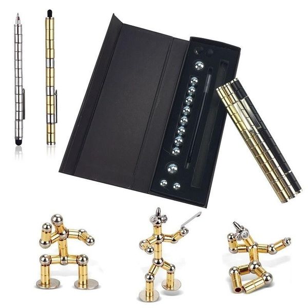 Pens Odak Modüler Sihirli Manyetik Jel Kalem DIY Kapasitans Top Pen Trispinner Metal Küp Aracı Oyuncak Beyan Pen Kırtasiye 03655