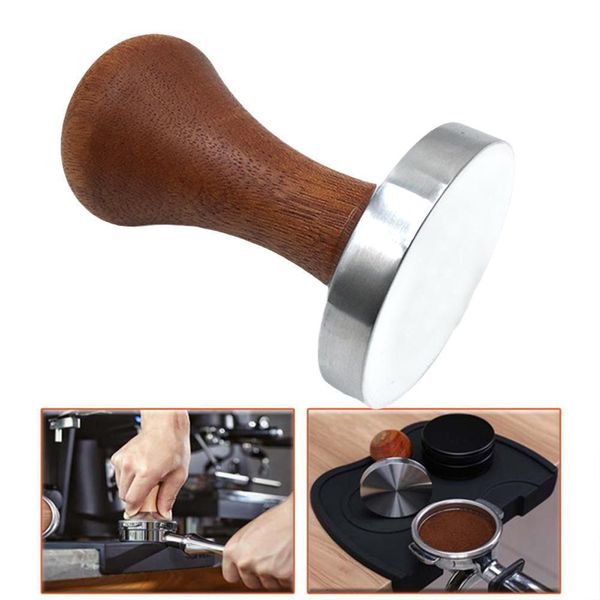 Pressini Distributore di caffè Martello in polvere Premendo 51mm 58mm Manico in legno Espresso Coffee Tamper Pressure Tamper Coffee Tool 230628