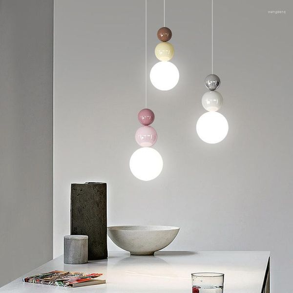 Pendelleuchten, modern, minimalistisch, Macaron-Farbe, Kugel, Eisen, Harz, LED, G9, Lampe, Nachttisch, Schlafzimmer, dekorativ, warmweißes Licht, Hängeleuchte