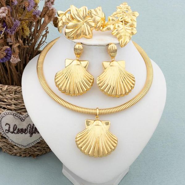 Collana orecchini set moda per donna africano grande braccialetto anello gioielli Dubai placcato oro 18 carati regalo sposa